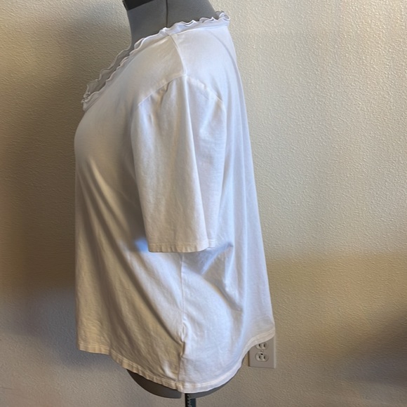 1XL Liz Claiborne ruffle neck Fancy T new wo tags no stains versatile top x long - Picture 3 of 5